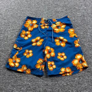 Y2K 2000s Anchor Blue Baggy‎ Skull Floral Board Shorts Blue/Orange Mens 34